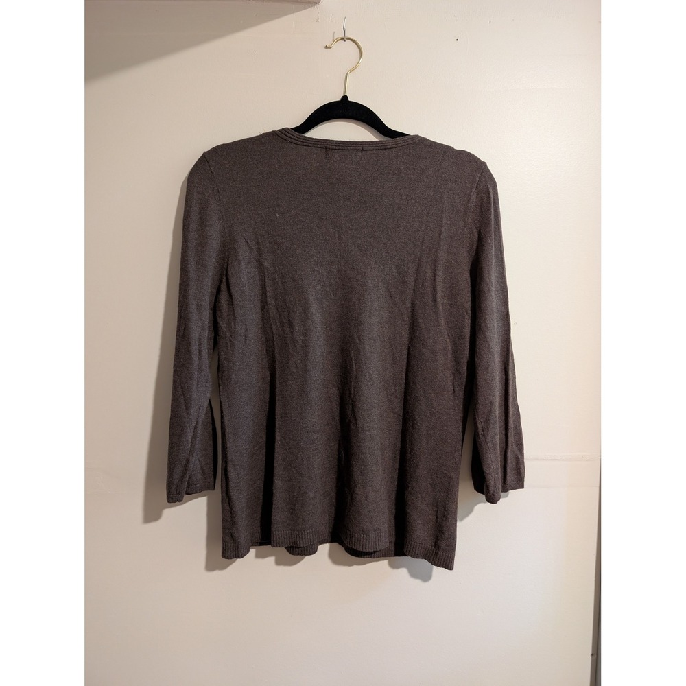 Christina V-Neck Sweater Women L Cashmere Silk Blend 3/4 Sleeve Seam Detail - Picture 2 of 4